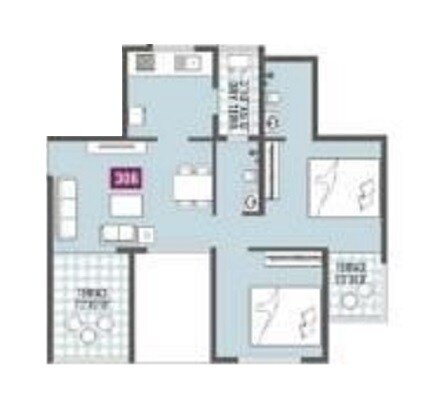 Floor plan of 2 BHK 514 Sq. Ft. Apartment in Paras Vista, Pune