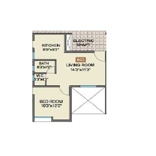Floor plan of 1 BHK Apartment - 380 sq. ft. in Parin Empire, Pune