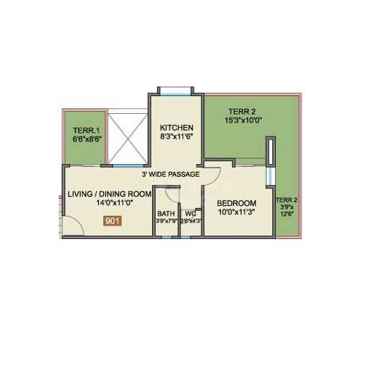 Floor plan of 1 BHK Apartment - 450 sq. ft. in Parin Empire, Pune