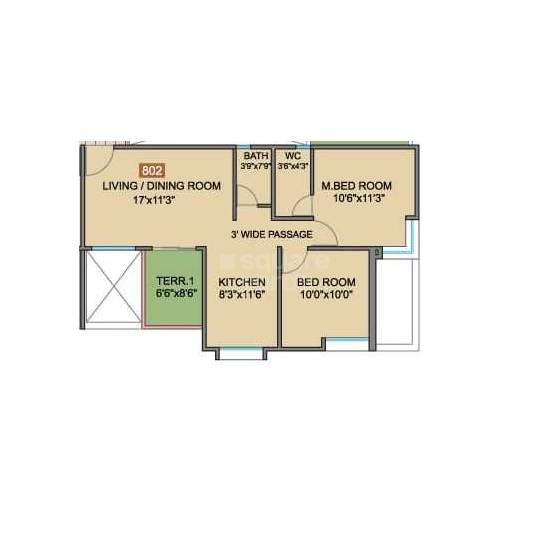 Floor plan of 2 BHK Apartment - 591 sq. ft. in Parin Empire, Pune