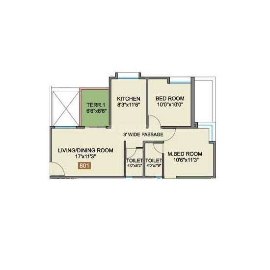 Floor plan of 2 BHK Apartment - 648 sq. ft. in Parin Empire, Pune