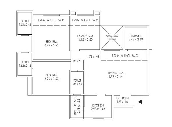 Floor plan of 3 BHK 1109 Sq. Ft. Apartment in Park Express, Pune
