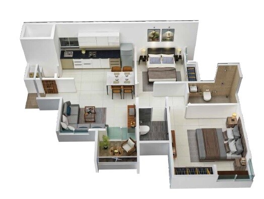 Floor plan of 2 BHK 493 Sq. Ft. Apartment in Parklane Urbanjoy Wing A, Pune