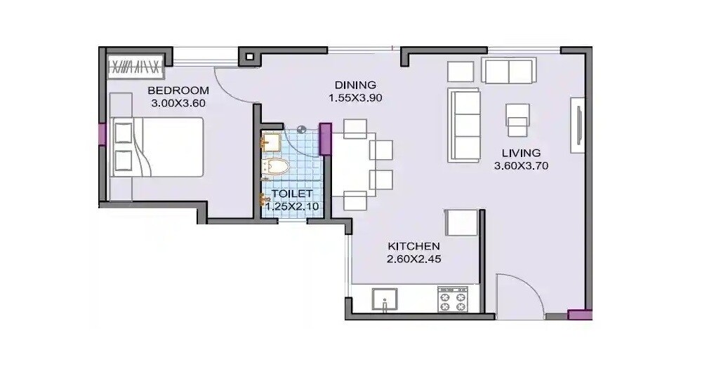 Floor plan of 1 BHK 467 Sq. Ft. Apartment in Parmeshwari Vrindavan, Pune