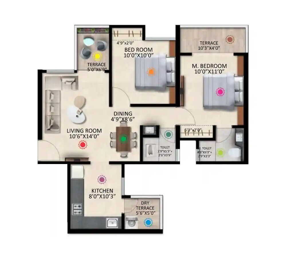 Floor plan of 2 BHK 596 Sq. Ft. Apartment in Parshwa Platinum, Pune