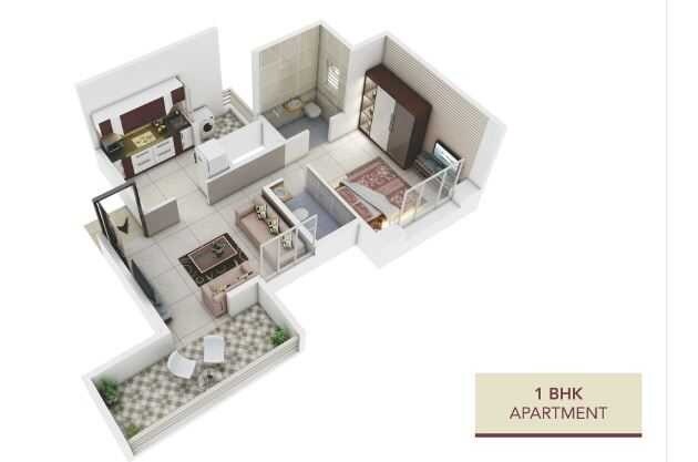 Floor plan of 1 BHK 495 Sq. Ft. Apartment in Parshwa Veda, Pune