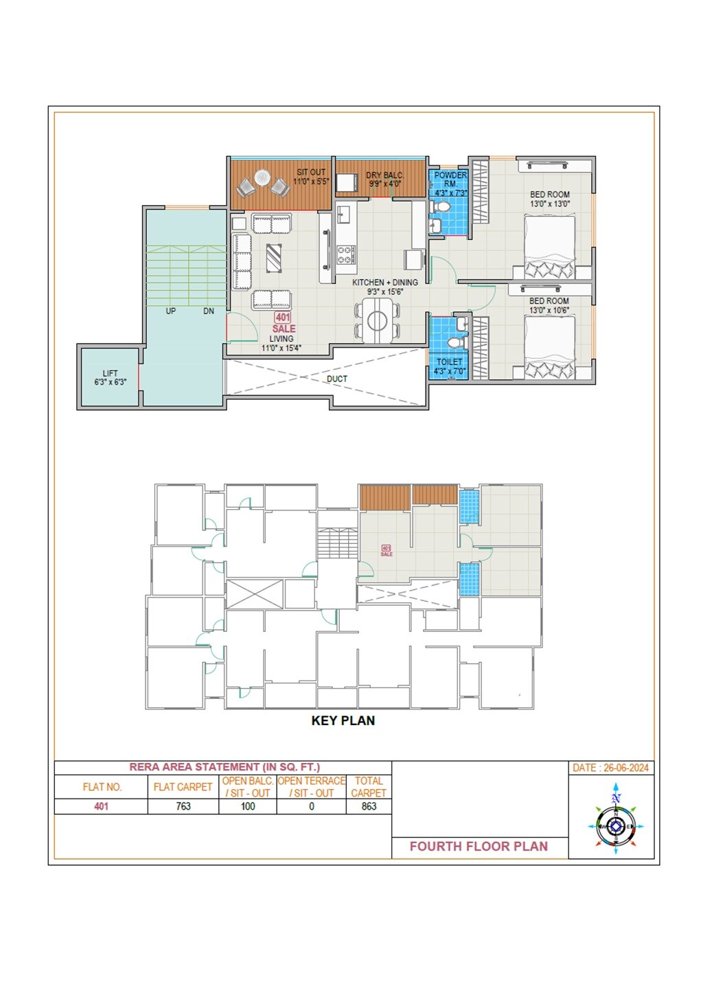 Floor plan of 2 BHK 863 Sq. Ft. Apartment in Parulekar Nav Shailaja, Pune