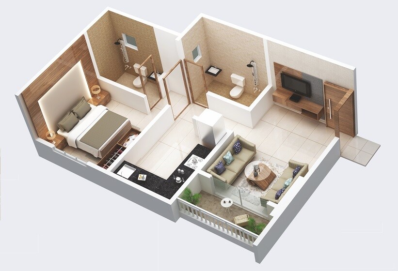 Floor plan of 1 BHK 490 Sq. Ft. Apartment in Pashankar Petals, Pune
