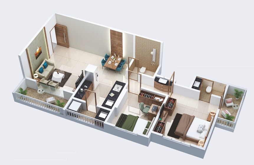 Floor plan of 2 BHK 679 Sq. Ft. Apartment in Pashankar Petals, Pune