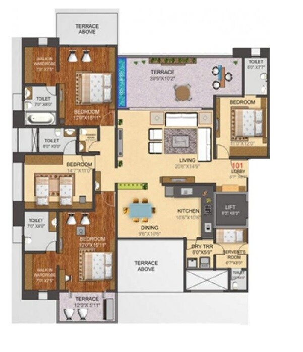 Floor plan of 3 BHK 2003 Sq. Ft. Apartment in Pashankar Yin Yang, Pune