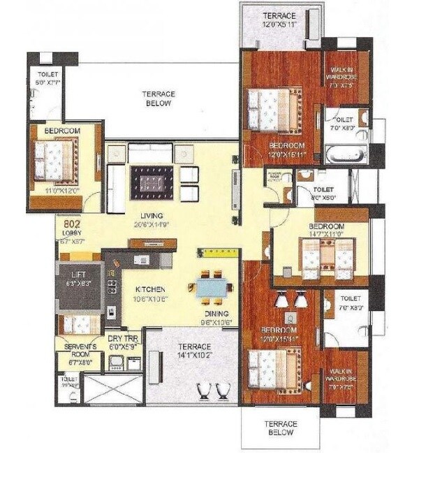 Floor plan of 4 BHK 2308 Sq. Ft. Apartment in Pashankar Yin Yang, Pune
