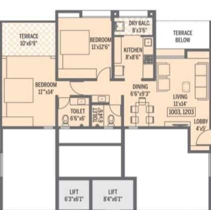 Floor plan of 1 BHK 712 Sq. Ft. Apartment in Pate Fiesta, Pune