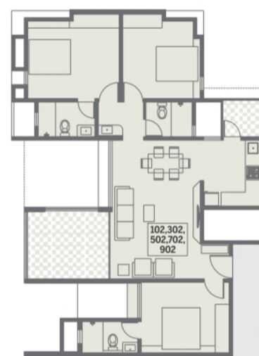 Floor plan of 3 BHK 1400 Sq. Ft. Apartment in Pate Fiesta, Pune