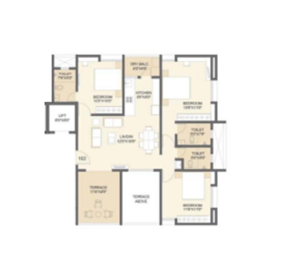 Floor plan of 3 BHK 1003 Sq. Ft. Apartment in Pate Kimaya E, Pune