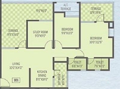 Floor plan of 3 BHK 597 Sq. Ft. Apartment in Pate Life Maxima, Pune