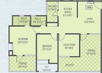 Floor plan of 3 BHK 720 Sq. Ft. Apartment in Pate Life Maxima, Pune