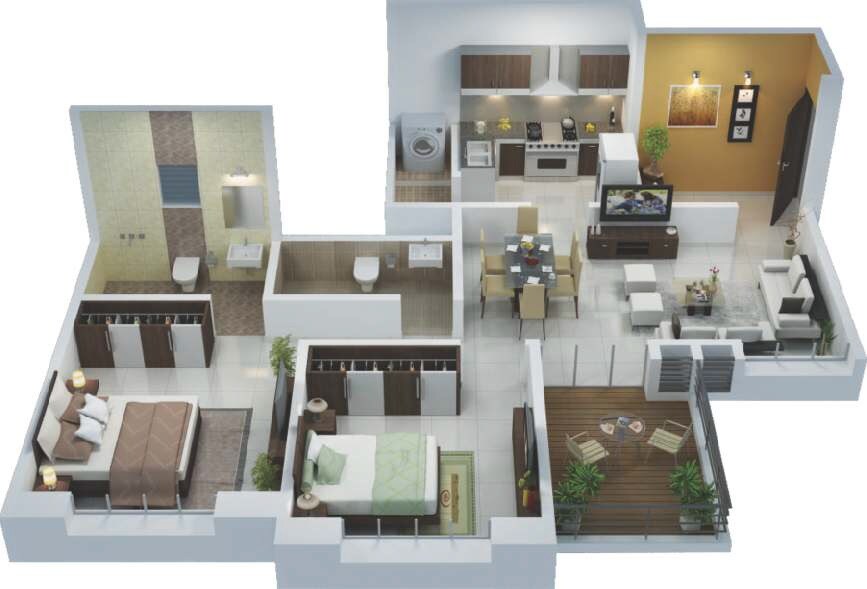 Floor plan of 2 BHK 756 Sq. Ft. Apartment in Pate Life Montage, Pune