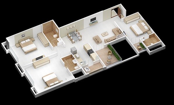 Floor plan of 3 BHK 960 Sq. Ft. Apartment in Pate Manik Signia, Pune