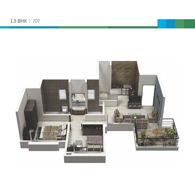 Floor plan of 1 BHK 492 Sq. Ft. Apartment in Pate West Coast Park, Pune