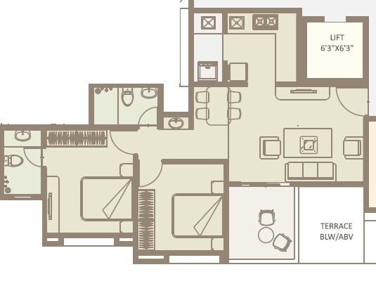 2 BHK 621 Sq. Ft. Apartment