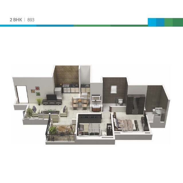 Floor plan of 2 BHK 621 Sq. Ft. Apartment in Pate West Coast Park, Pune