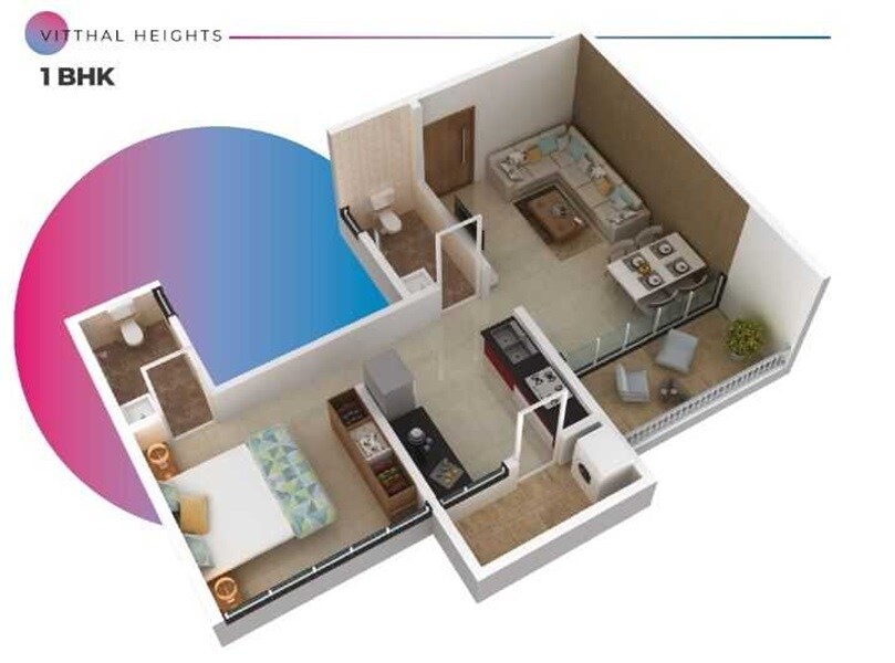 Floor plan of 1 BHK 421 Sq. Ft. Apartment in Pawana Vitthal Heights, Pune