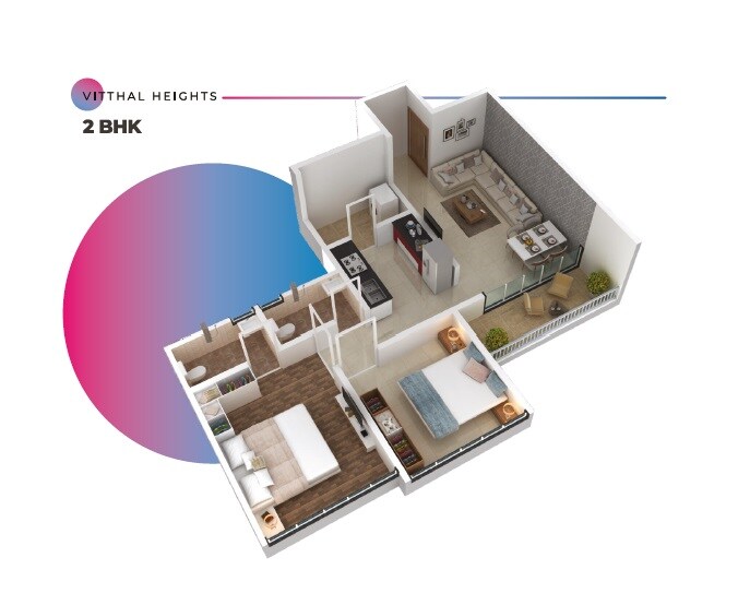 Floor plan of 2 BHK 676 Sq. Ft. Apartment in Pawana Vitthal Heights, Pune