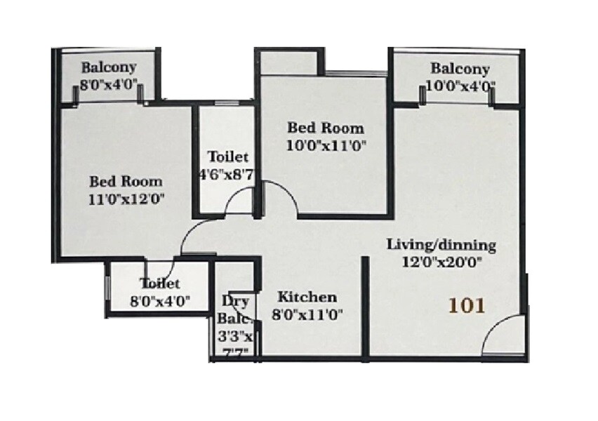 Floor plan of 2 BHK 787 Sq. Ft. Apartment in Pawar Riseonic, Pune