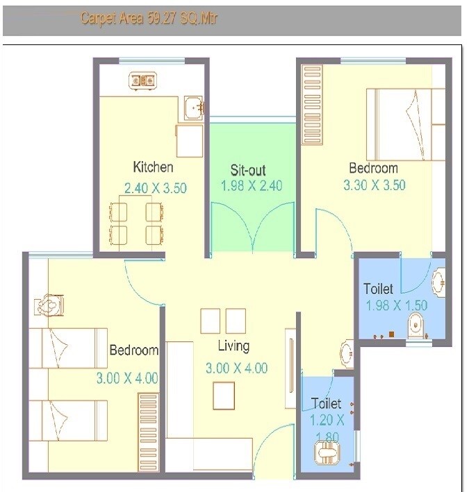 2 BHK 638 Sq. Ft. Apartment
