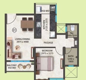 Floor plan of 1 BHK 445 Sq. Ft. Apartment in Pegasus Megapolis Saffron A3 To A9, Pune