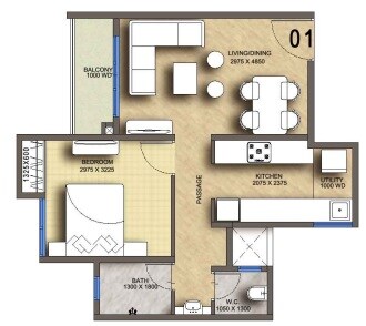 Floor plan of 1 BHK 441 Sq. Ft. Apartment in Pegasus Megapolis Springs A, Pune