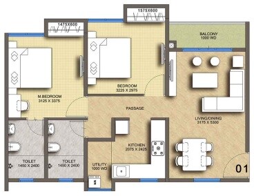 Floor plan of 2 BHK 623 Sq. Ft. Apartment in Pegasus Megapolis Springs A, Pune