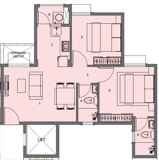 Floor plan of 2 BHK 475 Sq. Ft. Apartment in Peninsula Address One, Pune