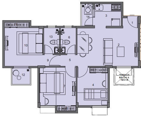 Floor plan of 3 BHK 651 Sq. Ft. Apartment in Peninsula Address One, Pune