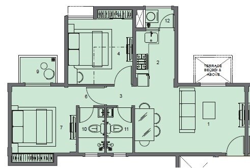 Floor plan of 2 BHK 585 Sq. Ft. Apartment in Peninsula Address One Phase 2, Pune