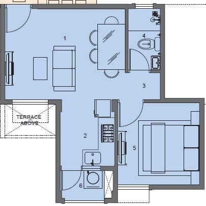 Floor plan of 1 BHK 395 Sq. Ft. Apartment in Peninsula Address One Phase 3, Pune