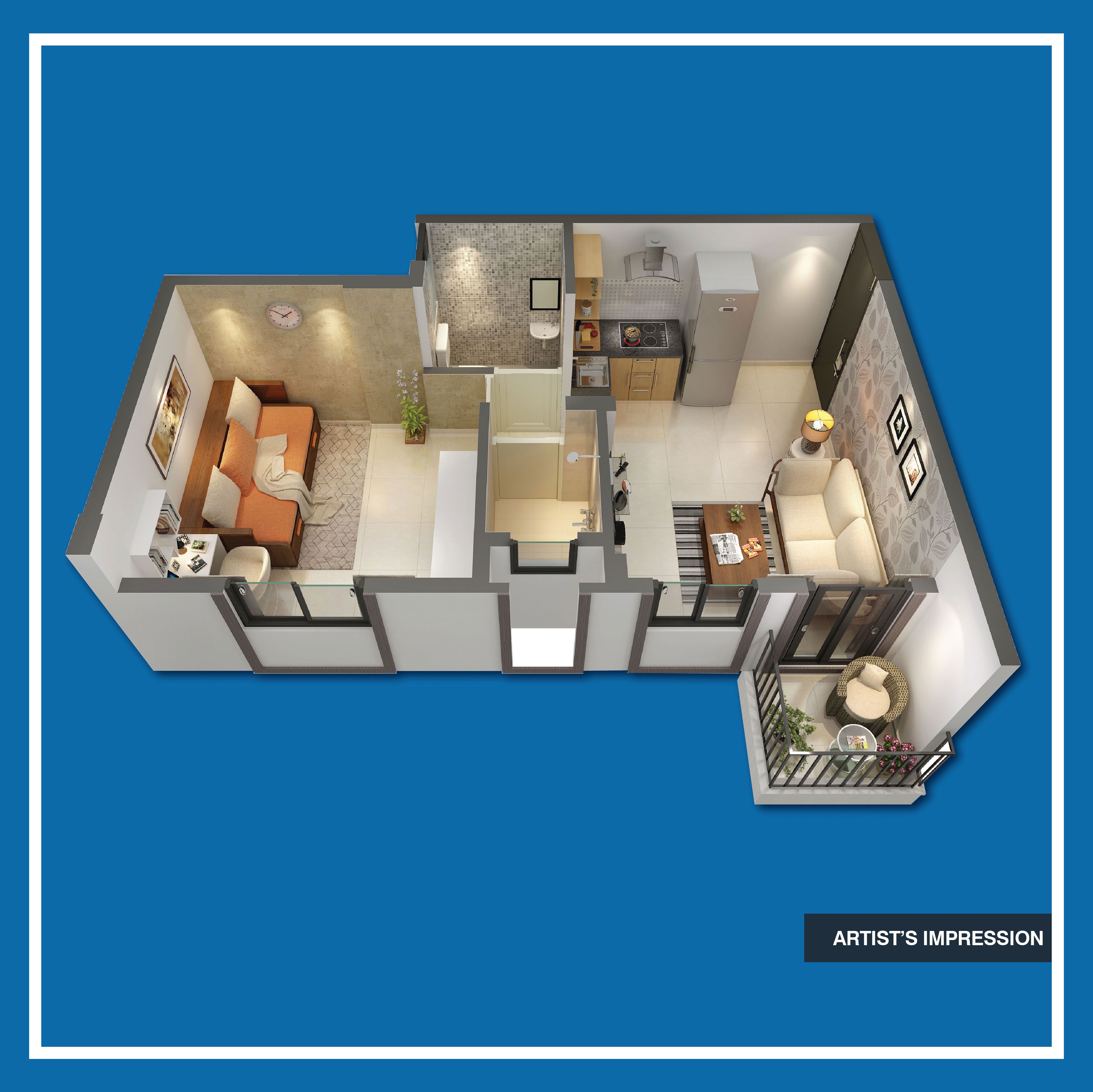 Floor plan of 275 Sq. Ft. Studio in Peninsula Address One Phase 6, Pune