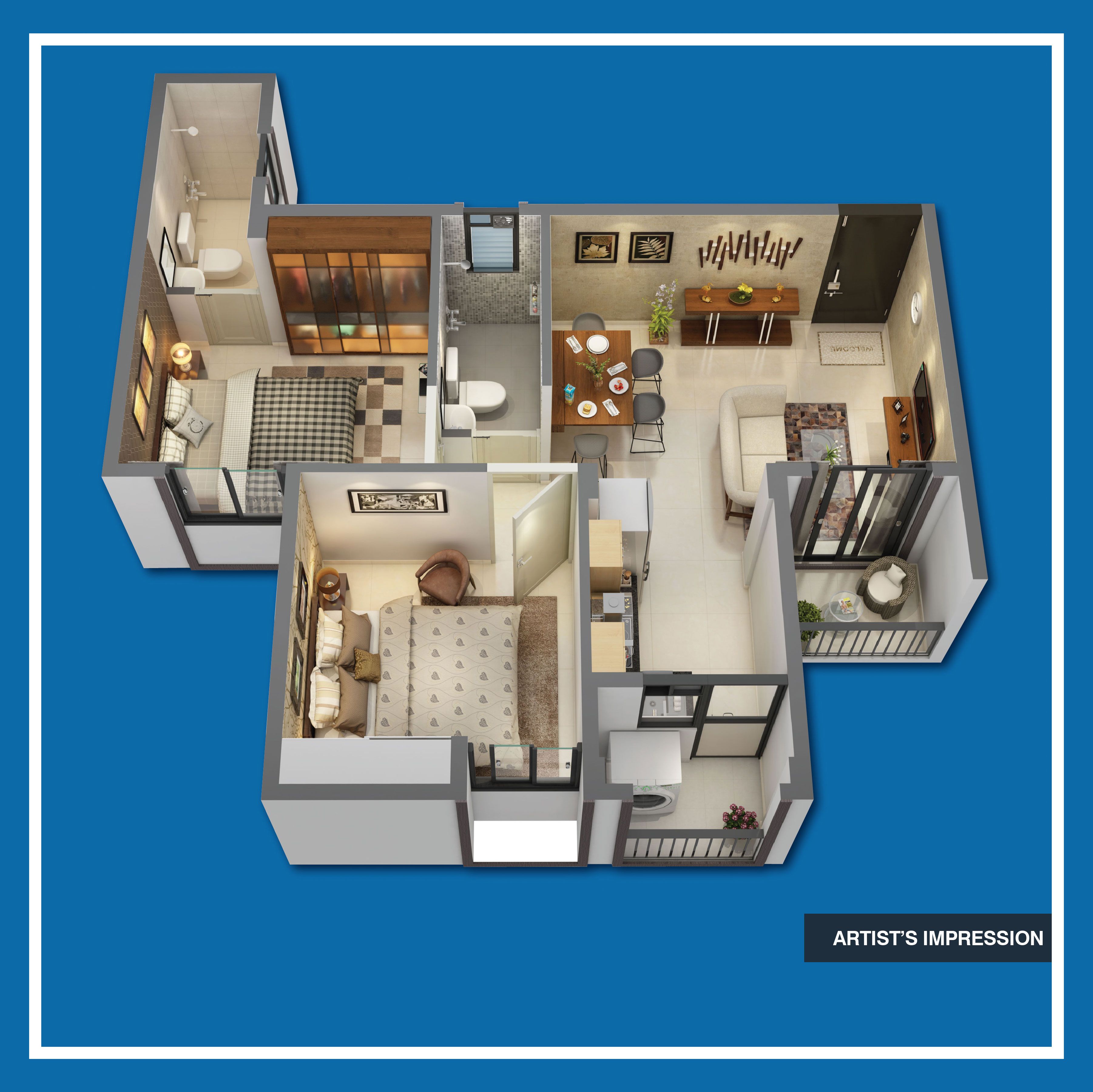 Floor plan of 2 BHK 580 Sq. Ft. Apartment in Peninsula Address One Phase 6, Pune