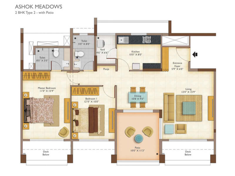 Floor plan of 2 BHK 1335 Sq. Ft. Apartment in Peninsula Ashok Meadows, Pune