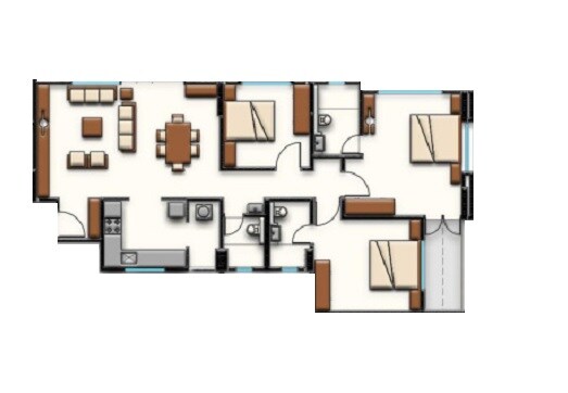 Floor plan of 3 BHK 1279 Sq. Ft. Apartment in Perinsheri Pinnac Greens, Pune