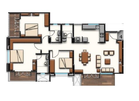 Floor plan of 3 BHK 2020 Sq. Ft. Apartment in Perinsheri Pinnac Greens, Pune