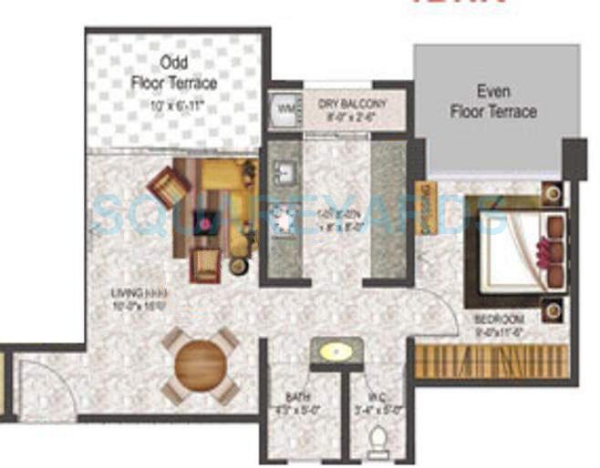Floor plan of 1 BHK 663 Sq. Ft. Apartment in Pharande Celestial City, Pune