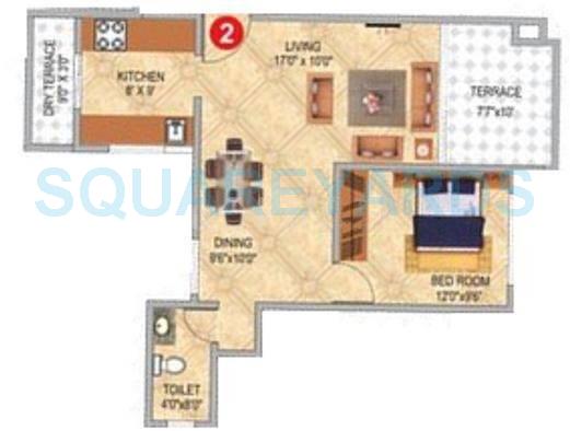 Floor plan of 1 BHK 788 Sq. Ft. Apartment in Pharande Celestial City, Pune