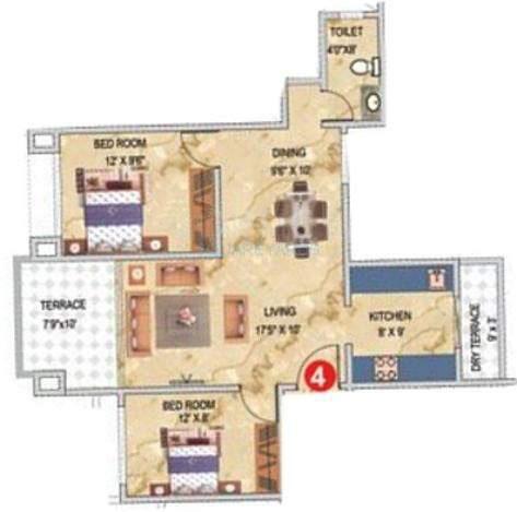 Floor plan of 2 BHK 923 Sq. Ft. Apartment in Pharande Celestial City, Pune