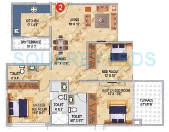 Floor plan of 3 BHK 1174 Sq. Ft. Apartment in Pharande Celestial City, Pune