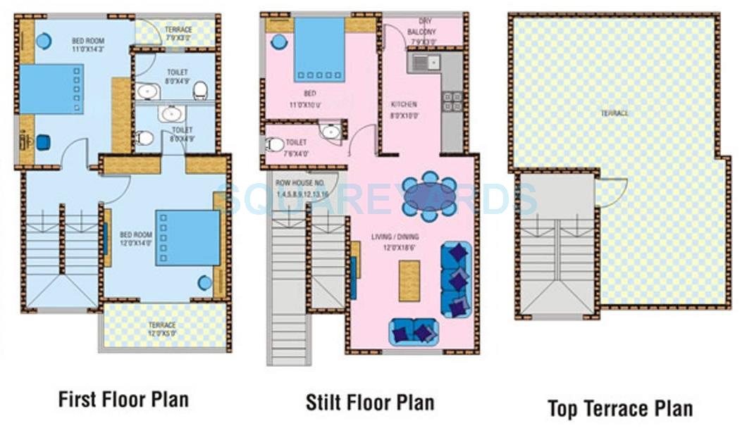 Floor plan of 3 BHK 2680 Sq. Ft. Villa in Pharande Comfort Cushion, Pune