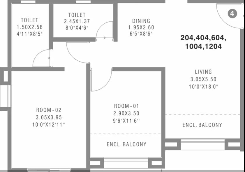 Floor plan of 2 BHK 632 Sq. Ft. Apartment in Pharande Felicity Cluster A, Pune