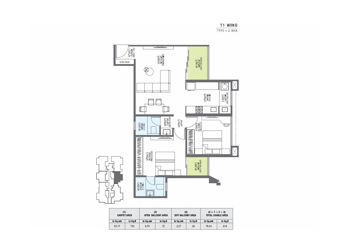 Floor plan of 2 BHK Apartment - 819 sq. ft. in Pharande L Axis, Pune