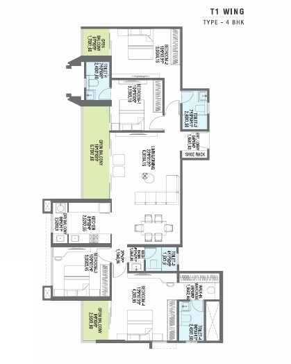 Floor plan of 4 BHK 1476 Sq. Ft. Apartment in Pharande L Axis, Pune