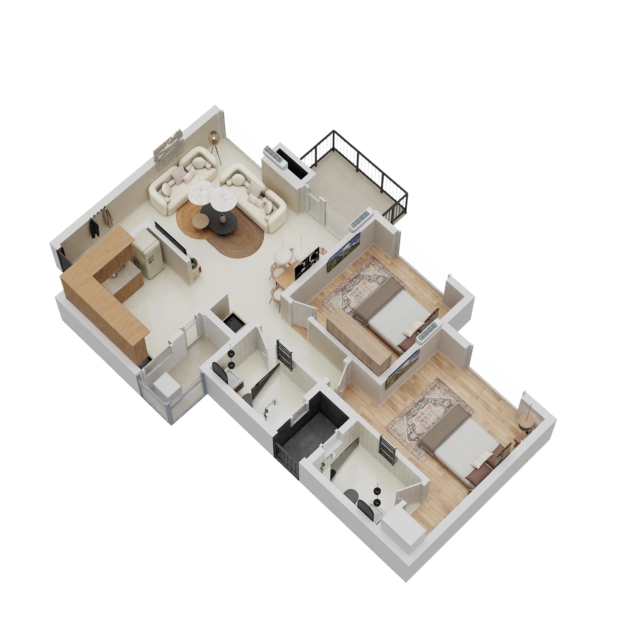 Floor plan of 2 BHK Apartment - 960 sq. ft. in Pharande Puneville, Pune